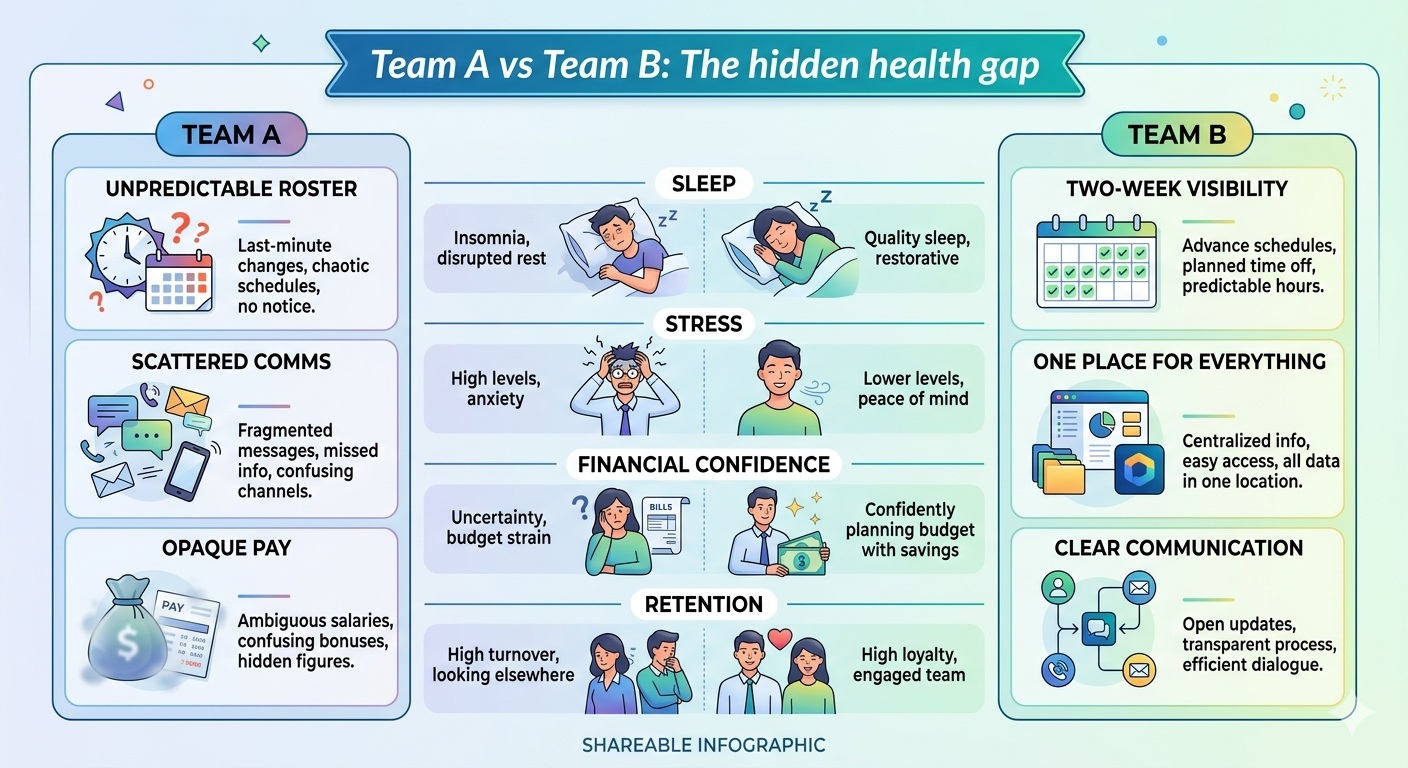 health differences between two teams with different rostering practices