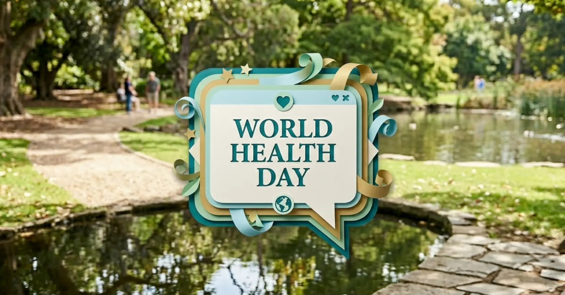 picture of a park with world health day over the top